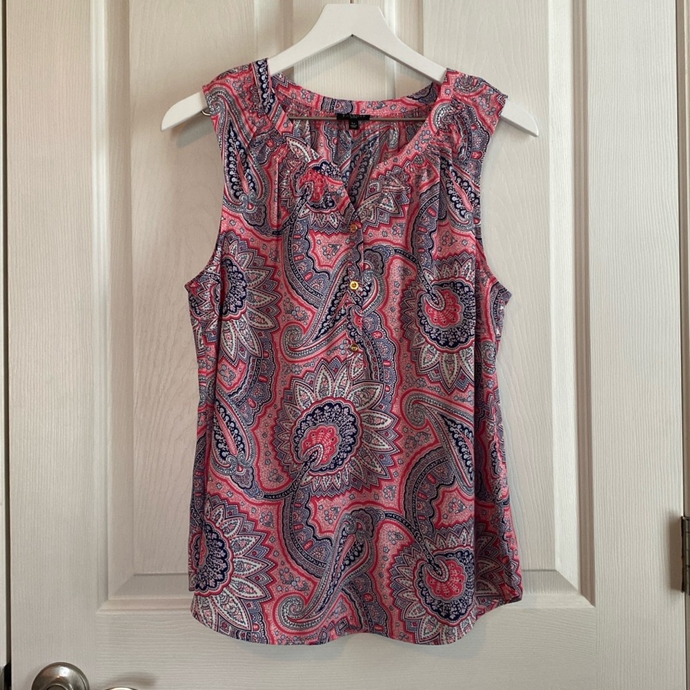 Talbots Womens Woven Multicolored Paisley Notched Neck Sleeveless Top Size LP